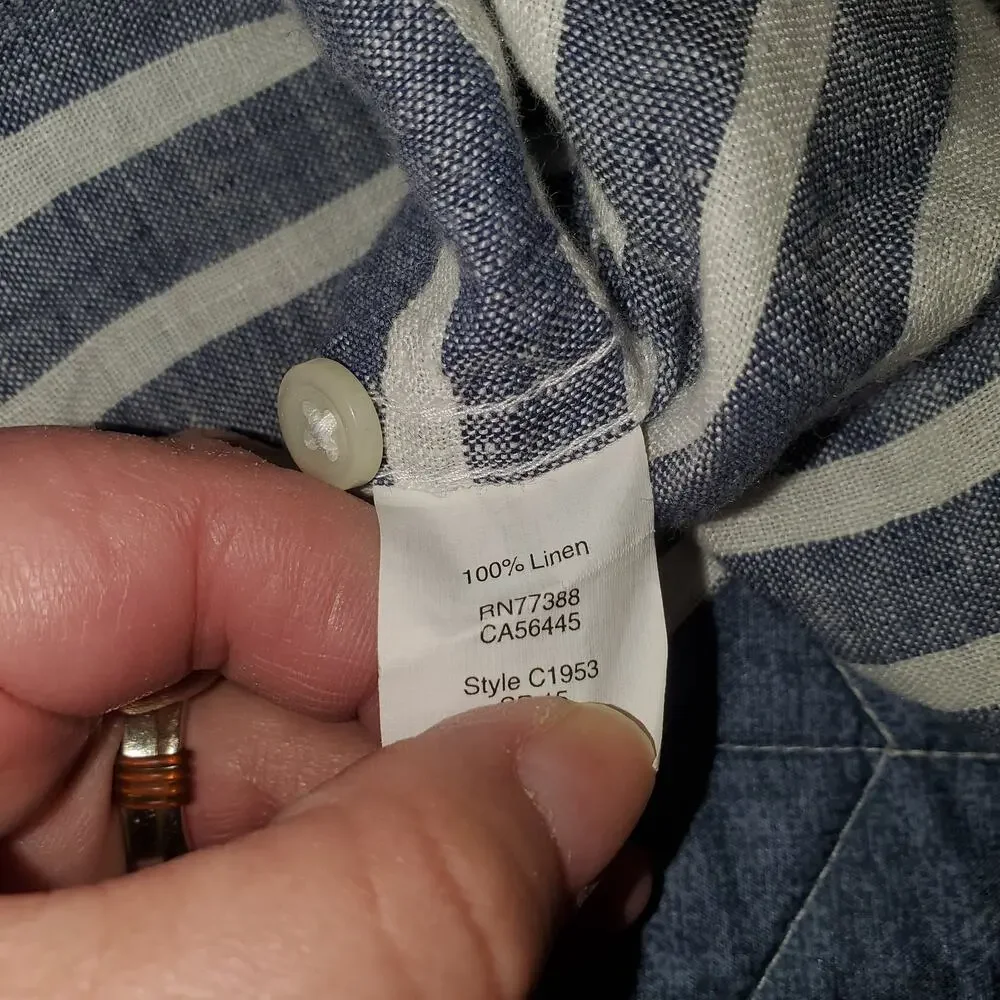 J.Crew Factory Men's 100% Linen Blue Gray & Cream Striped Button Front Shirt XL